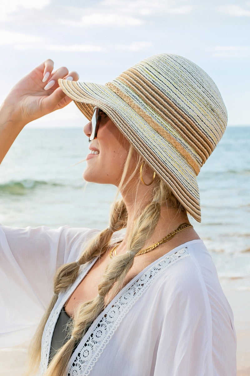 Multi Stripe Bow Accent Bucket Sunhat