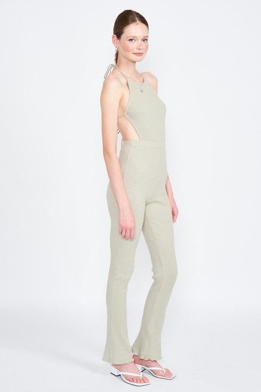 Sage Halter Neck Jumpsuit With Open Back