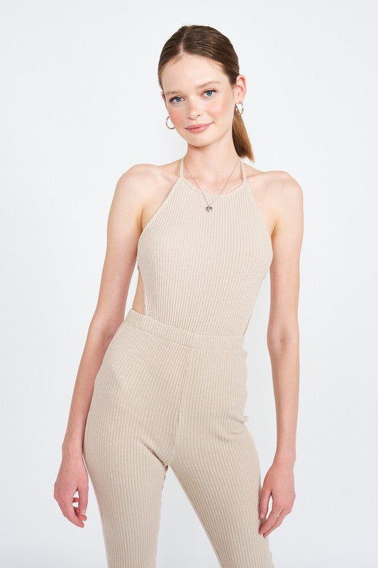 Halter Neck Jumpsuit With Open Back