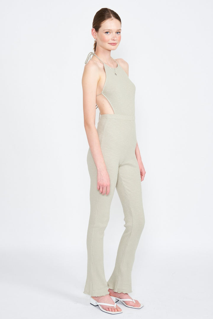 Sage Halter Neck Jumpsuit With Open Back
