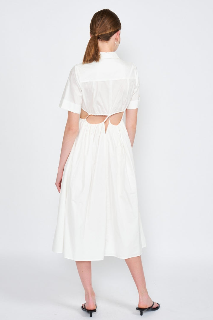 Button Up Collared Midi Dress With Cut Out
