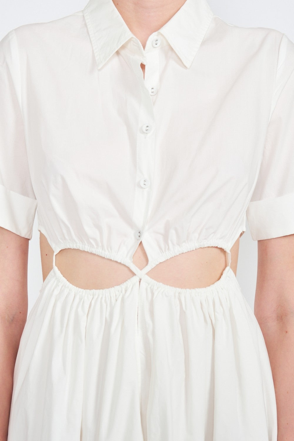 Button Up Collared Midi Dress With Cut Out