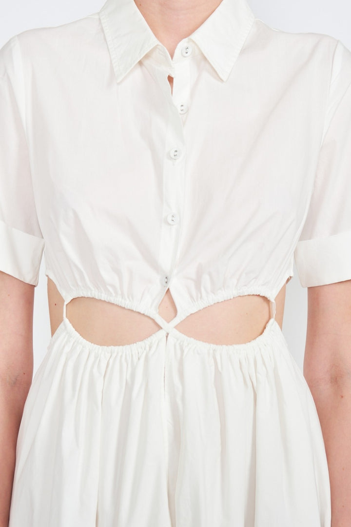 Button Up Collared Midi Dress With Cut Out