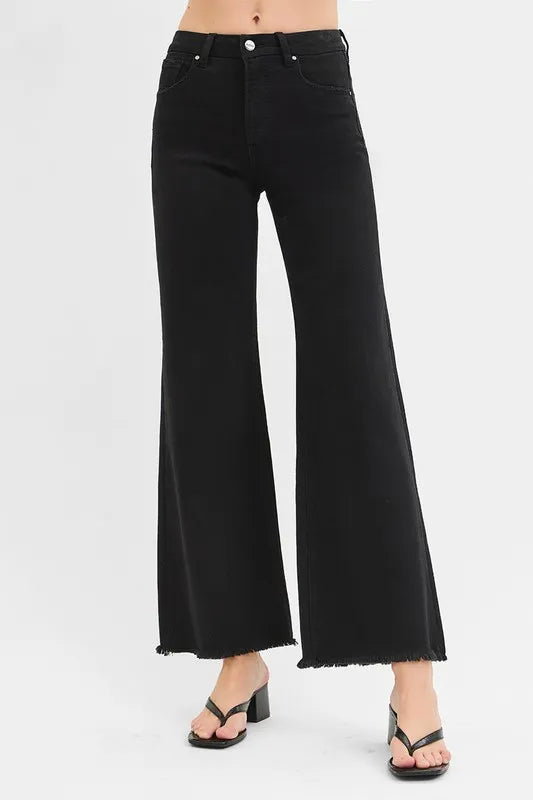 Black Risen Full Size Tummy Control High Rise Wide Jeans Plus Size