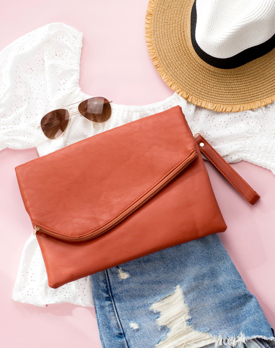 Gray Foldover Envelope Clutch