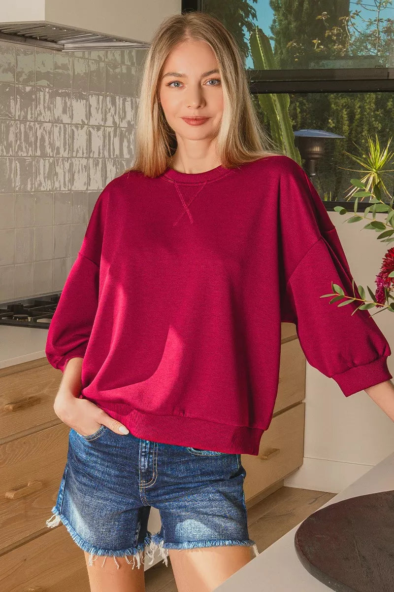 Cabernet Zenana Scuba Dolman Sleeve Sweatshirt
