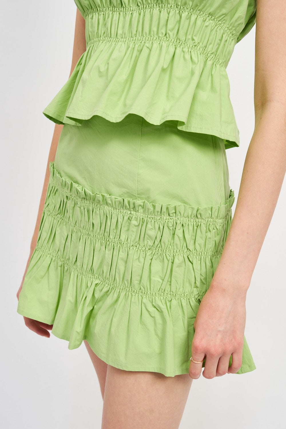 Green High Waist Gathered Mini Skirt
