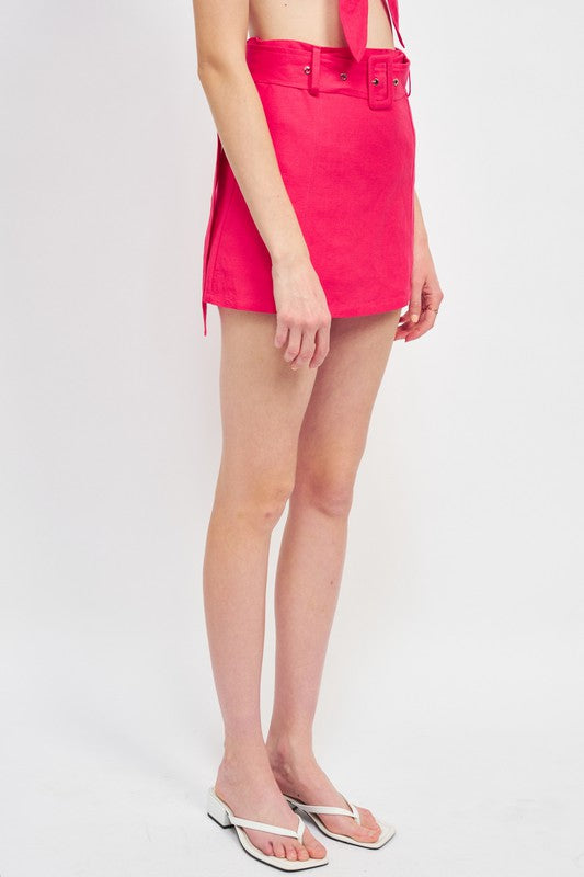 High Waist Belted Mini Skirt