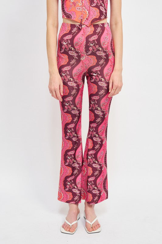 Boho Print Printed High Rise Flared Pants