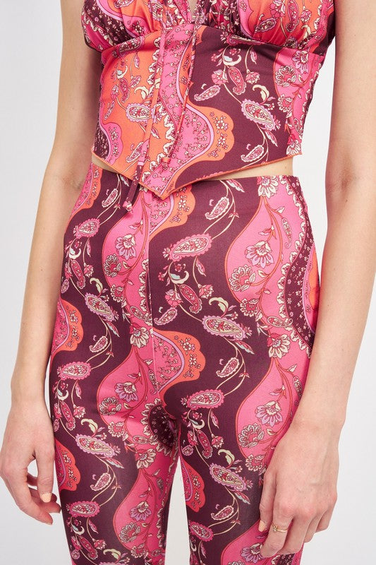 Boho Print Printed High Rise Flared Pants