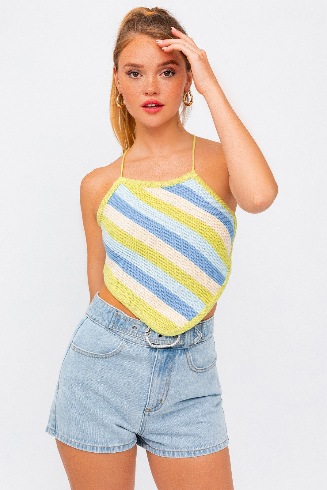 Pink Multi Sleeveless Knit Cropped Top