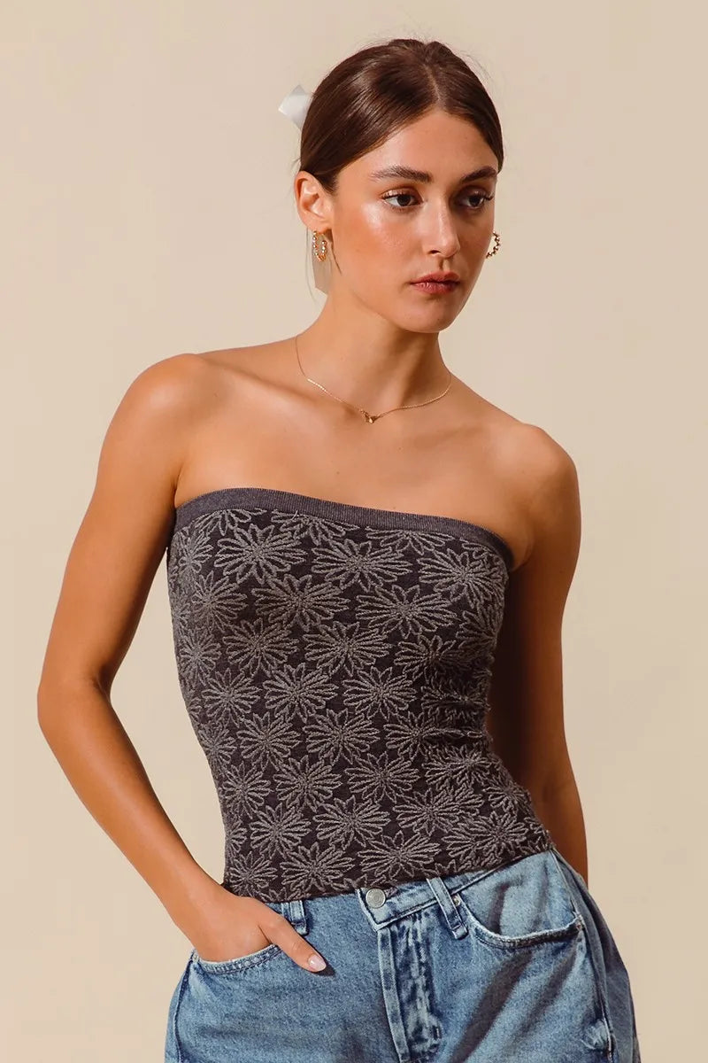 So Me Jacquard Floral Two Tone Seamless Tube Top 1