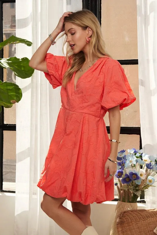 Coral Adora Puff Sleeve Floral Dress 1