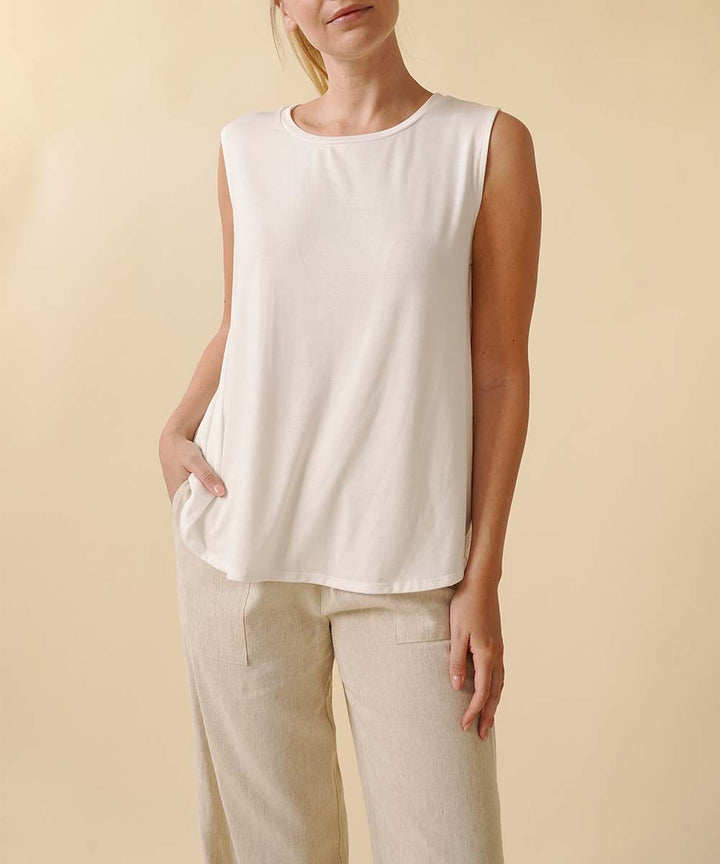 IVORY Bamboo Muscle Sleevless Top