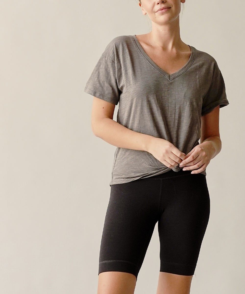 Navy Cotton Slub V Neck On Her Day Top