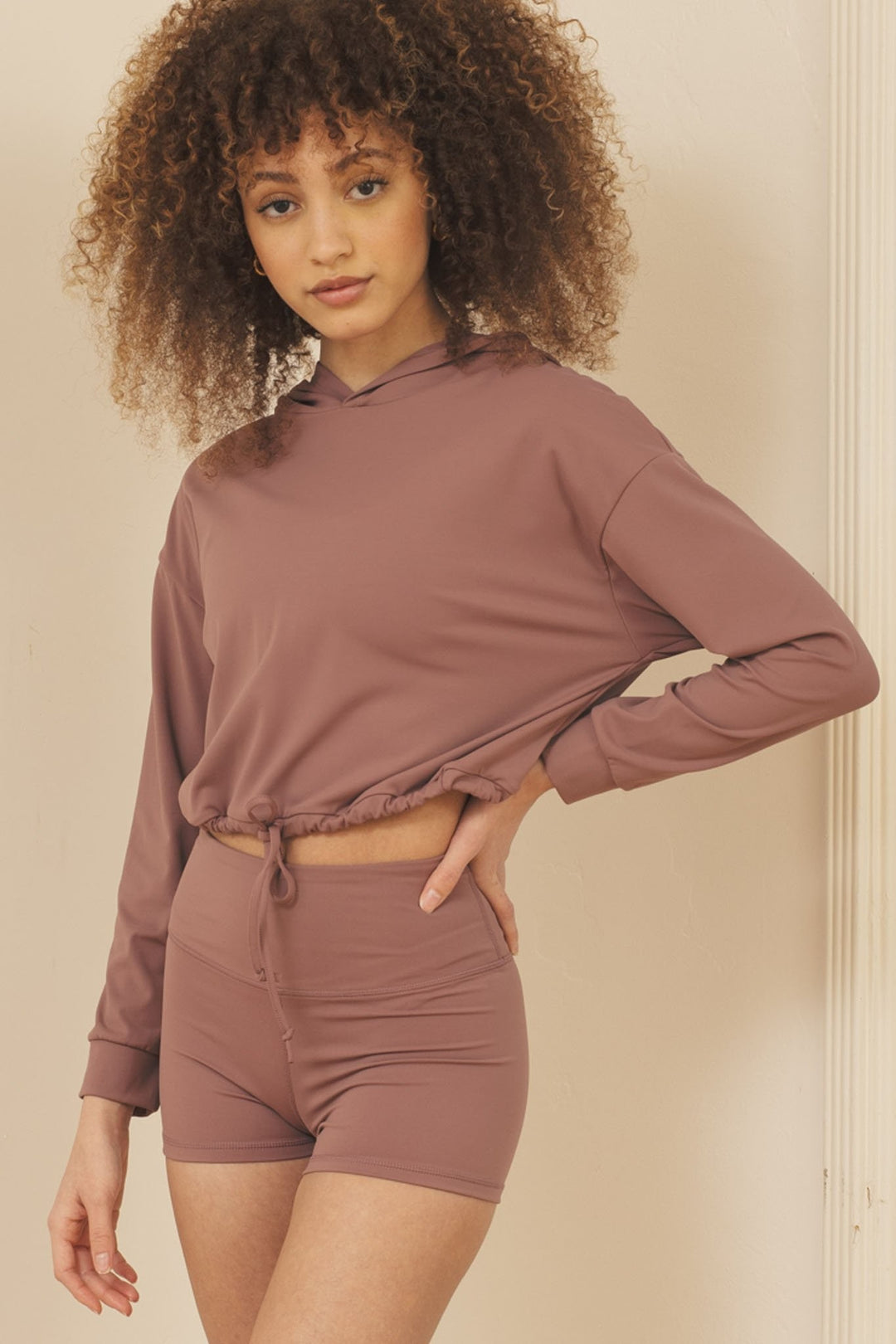 Grey Cropped Hoodie Brushed Nylon