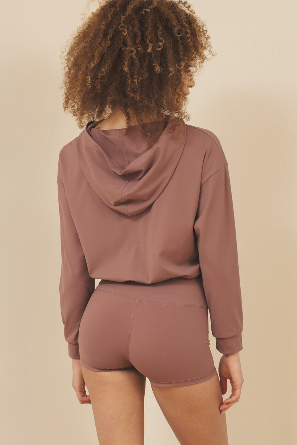 Grey Cropped Hoodie Brushed Nylon