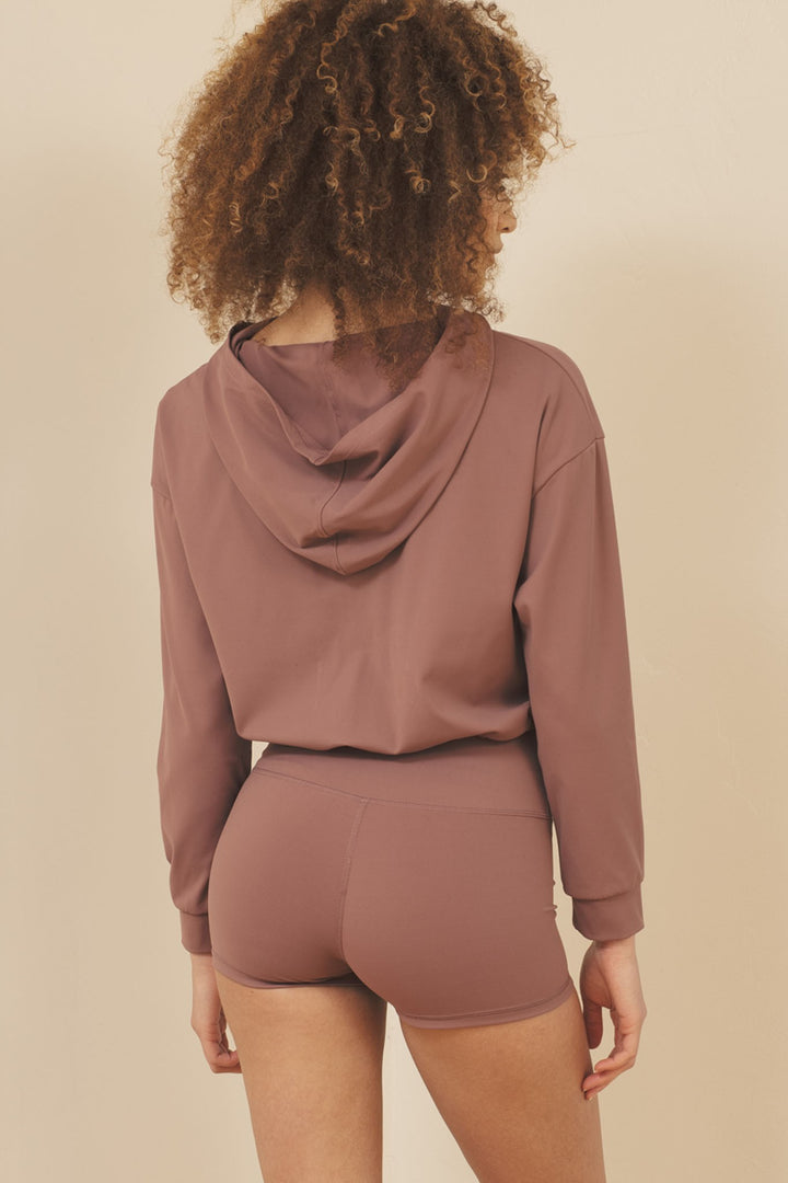 Grey Cropped Hoodie Brushed Nylon