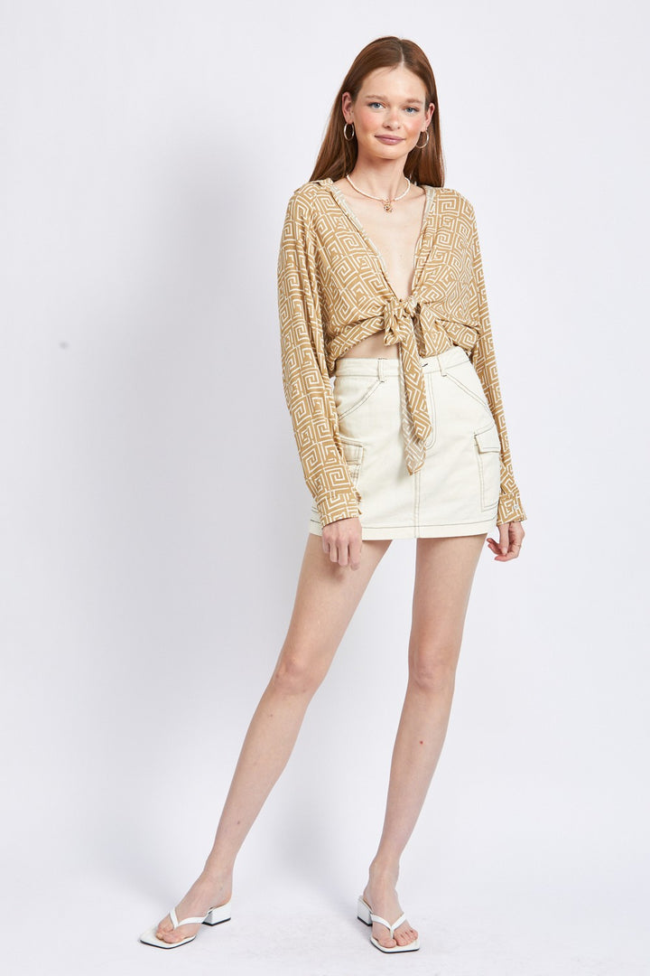 Printed Tie Front Top