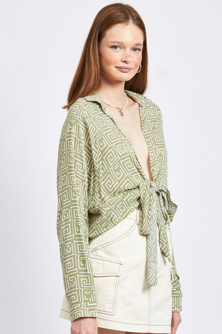 Printed Tie Front Top