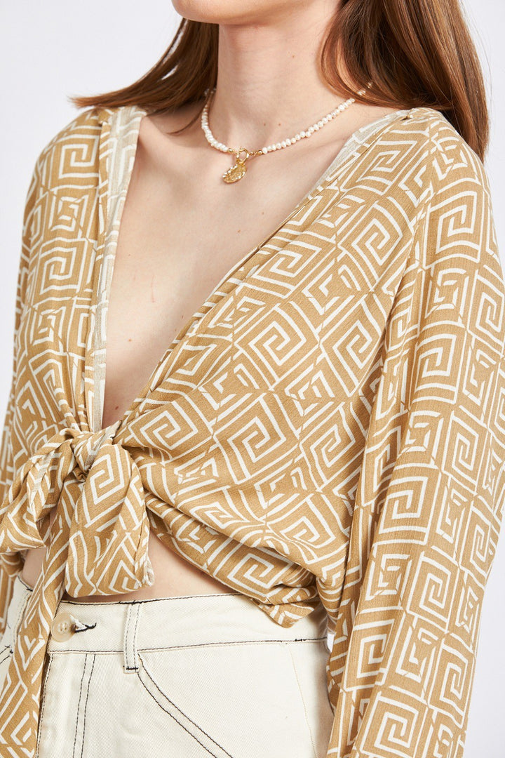 Printed Tie Front Top