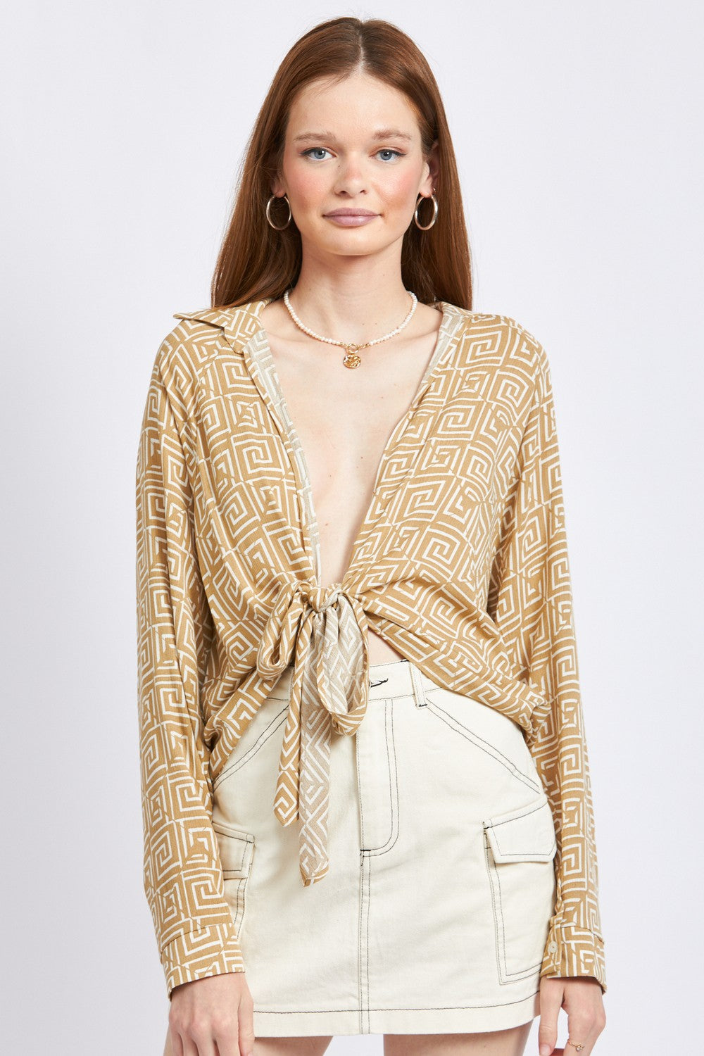 Printed Tie Front Top