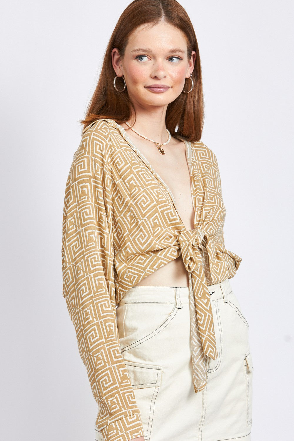 Printed Tie Front Top