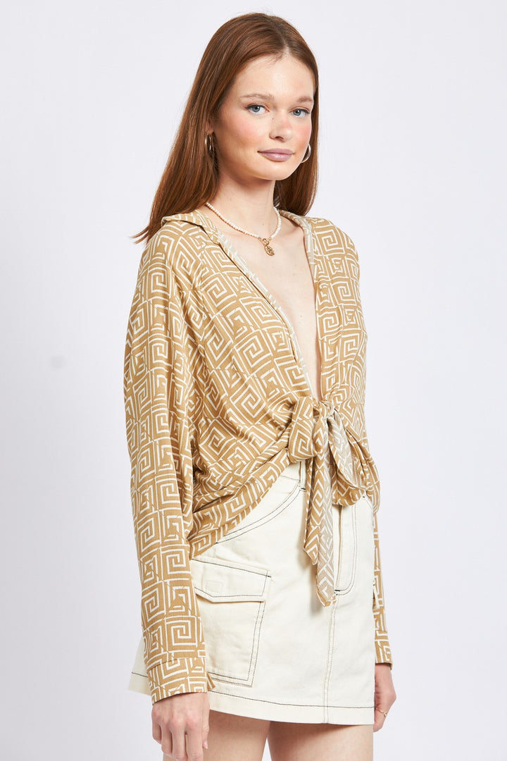 Printed Tie Front Top