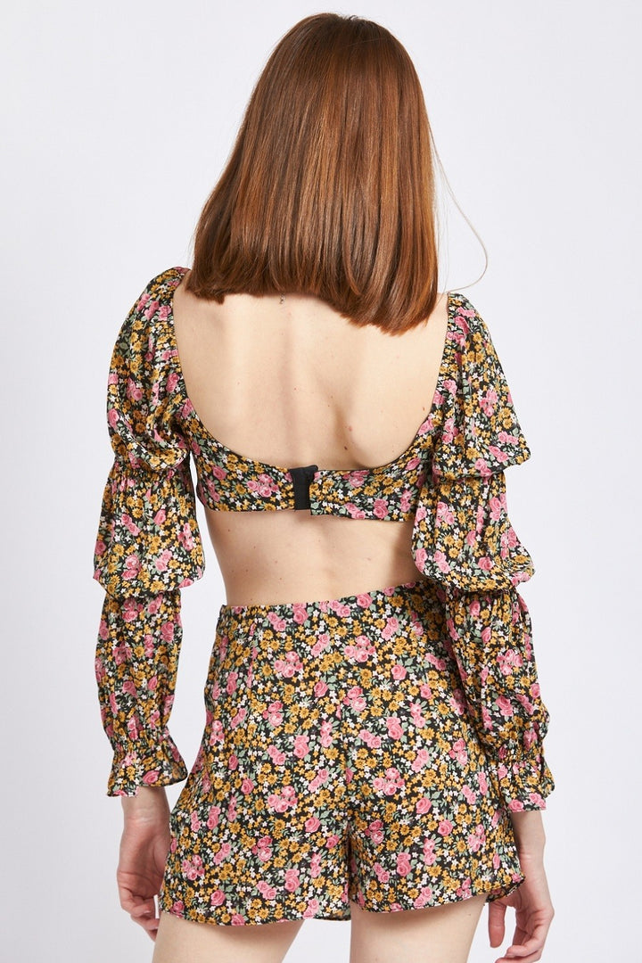 Floral Print Puff Sleeve Crop Top