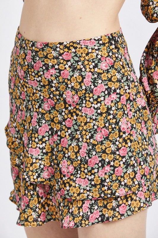 Black Ditsy Floral Ditsy Floral Ruffled Skort