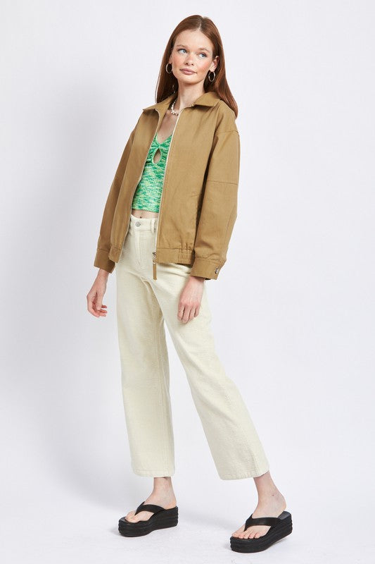 KHAKI Collared Oversized Jacket
