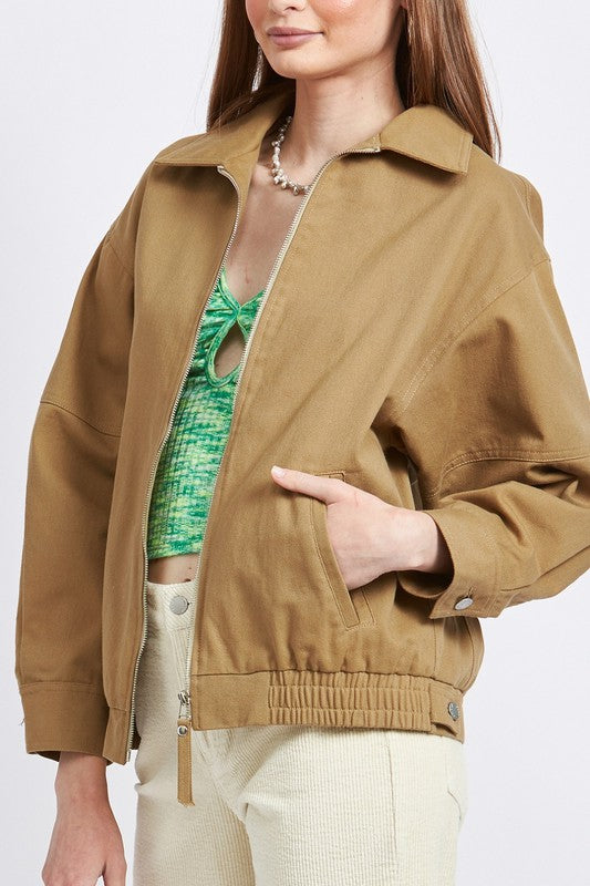KHAKI Collared Oversized Jacket