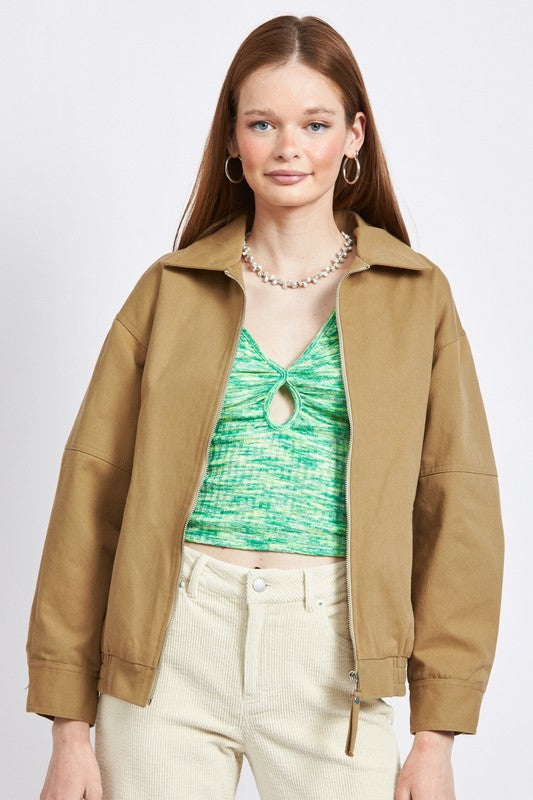 KHAKI Collared Oversized Jacket