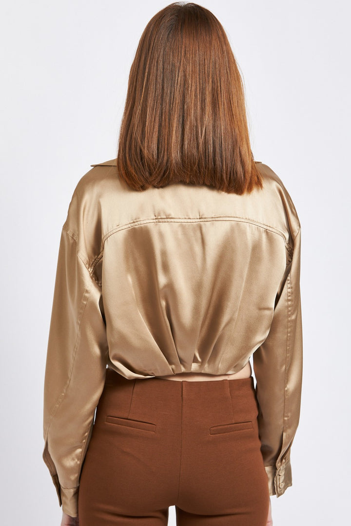 Collared Button Up Cropped Shirt