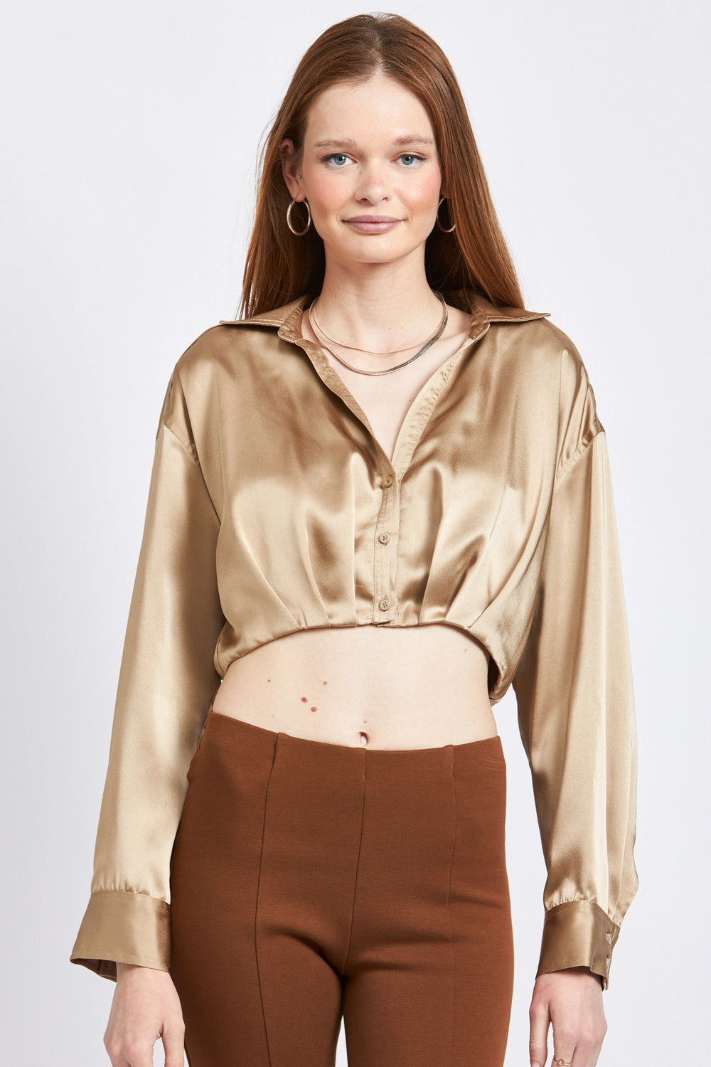 Cadet Blue Collared Button Up Cropped Shirt
