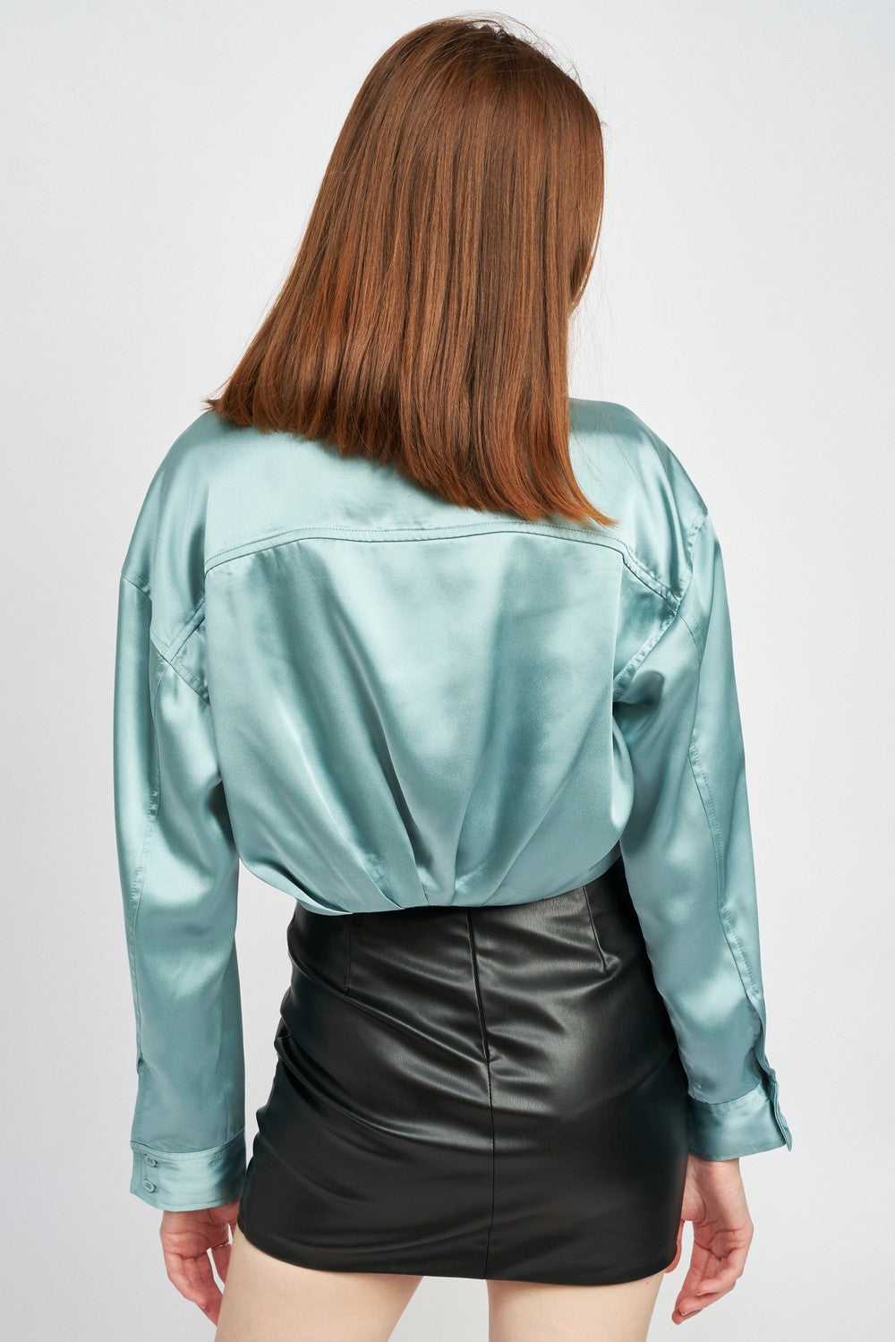 Collared Button Up Cropped Shirt