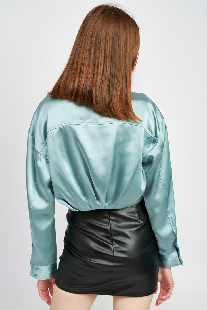 Collared Button Up Cropped Shirt