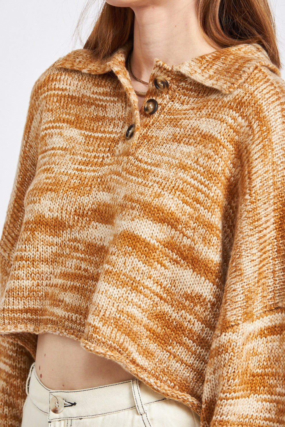 Tan Long Sleeve Collared Sweater 1