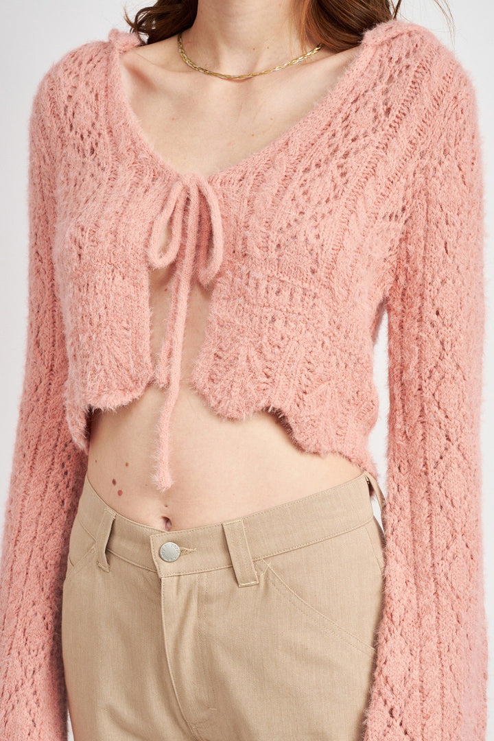 Rose Flared Sleeve Crochet Crop Top