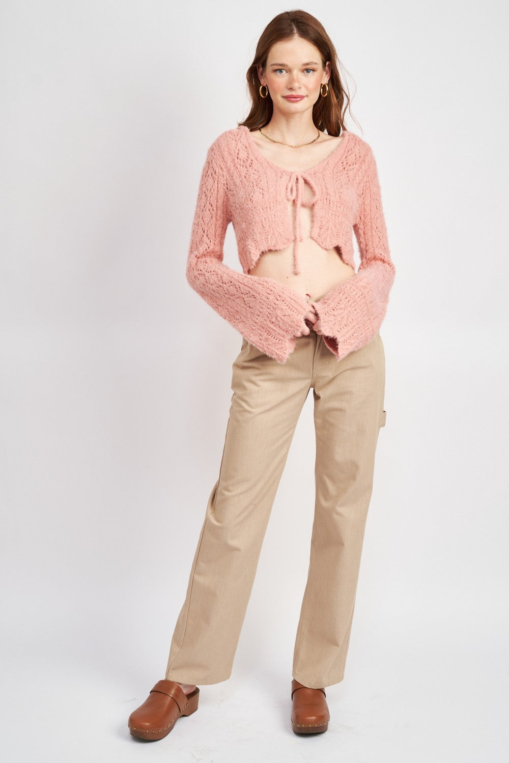 Rose Flared Sleeve Crochet Crop Top
