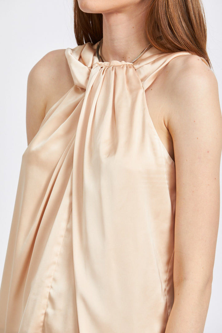 Nude Sleeveless Blouse With Twist Front