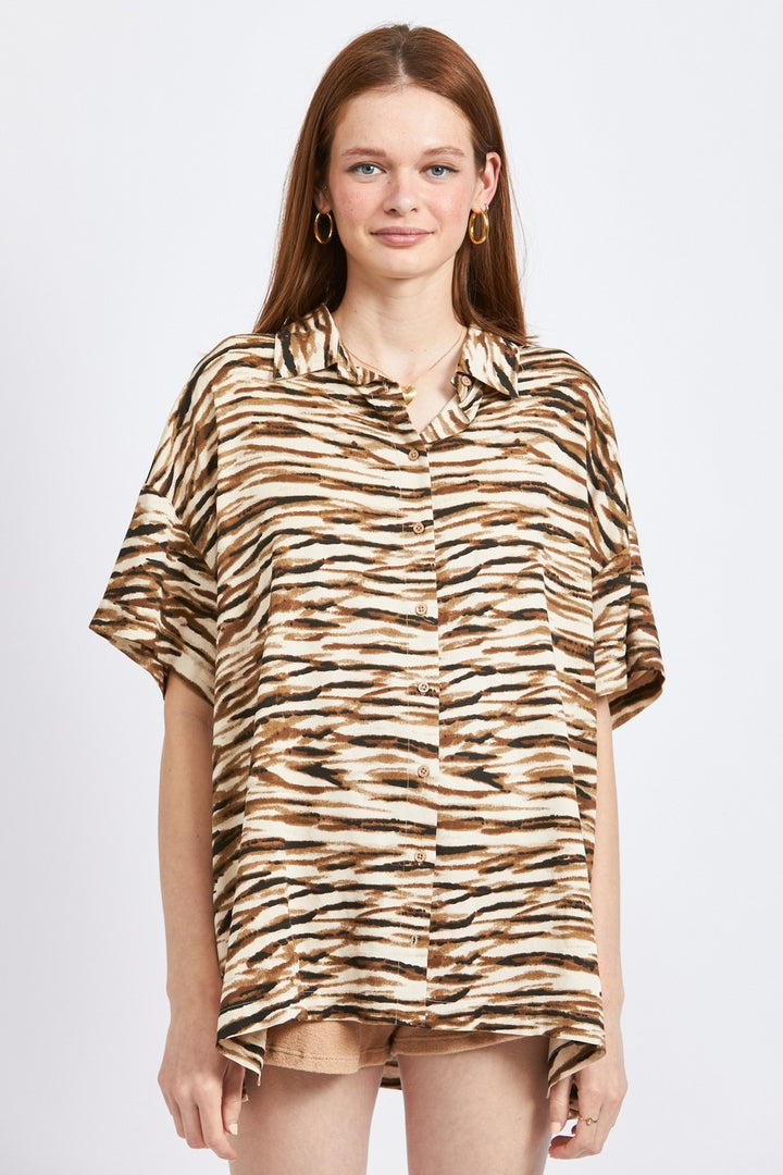 Zebra Print Button Up Vaughn Top
