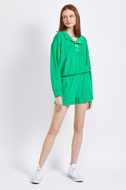 Green Button Up Collared Top 1