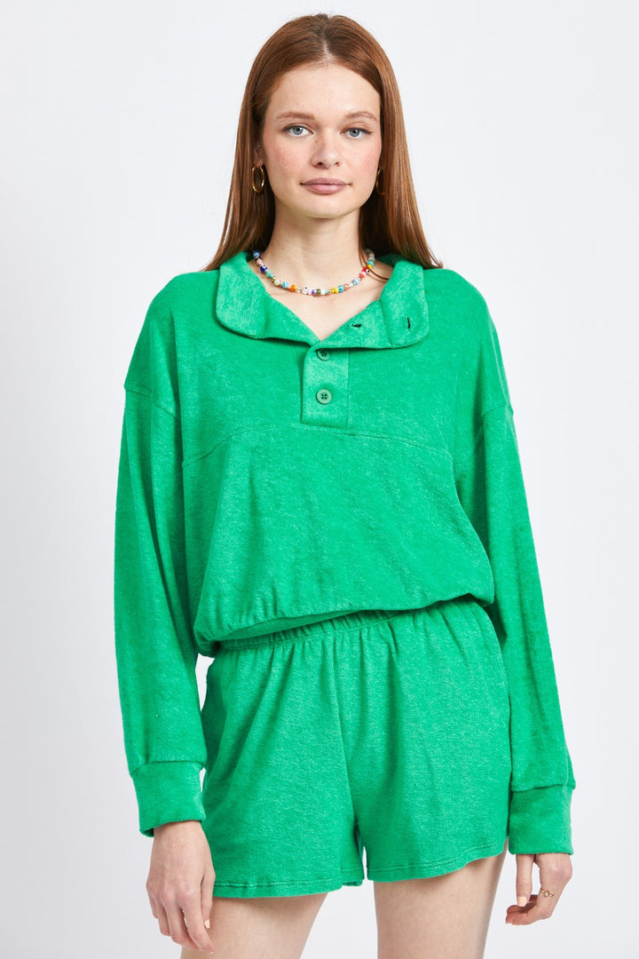 Green Button Up Collared Top 1