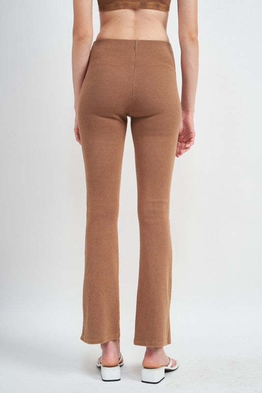 High Waist Rib Flared Pants