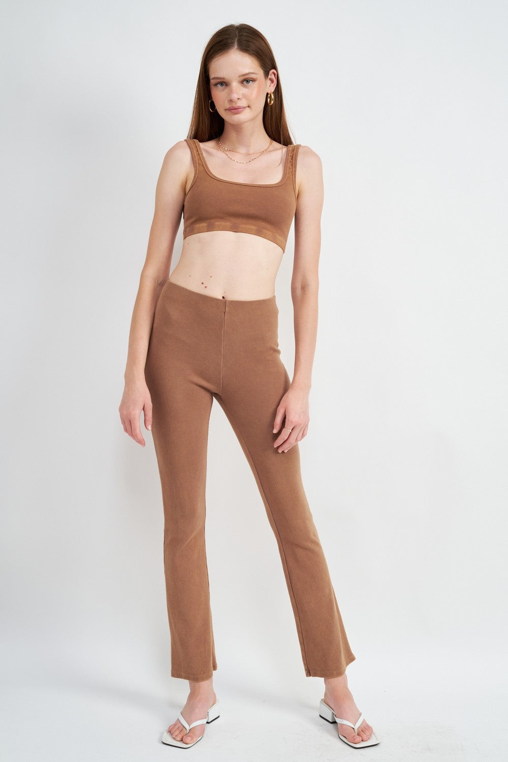 High Waist Rib Flared Pants