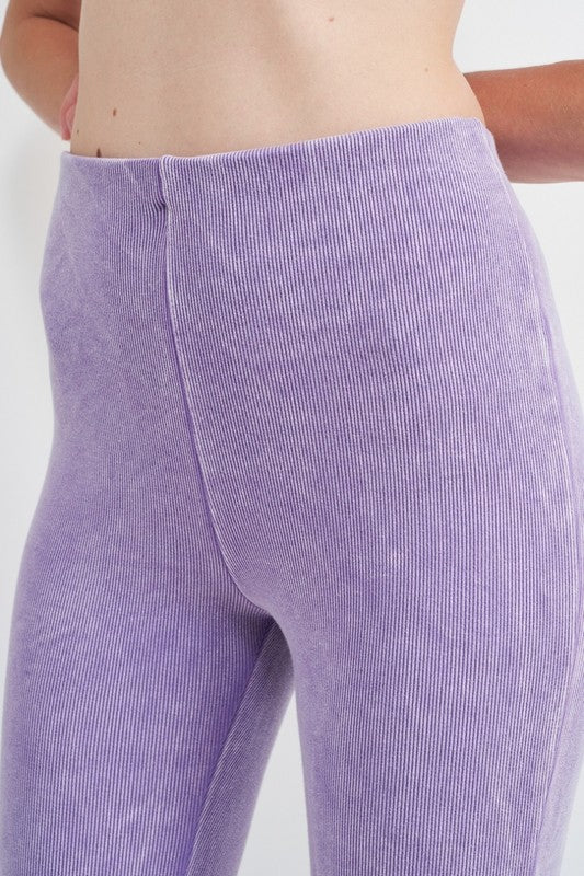 High Waist Rib Flared Pants