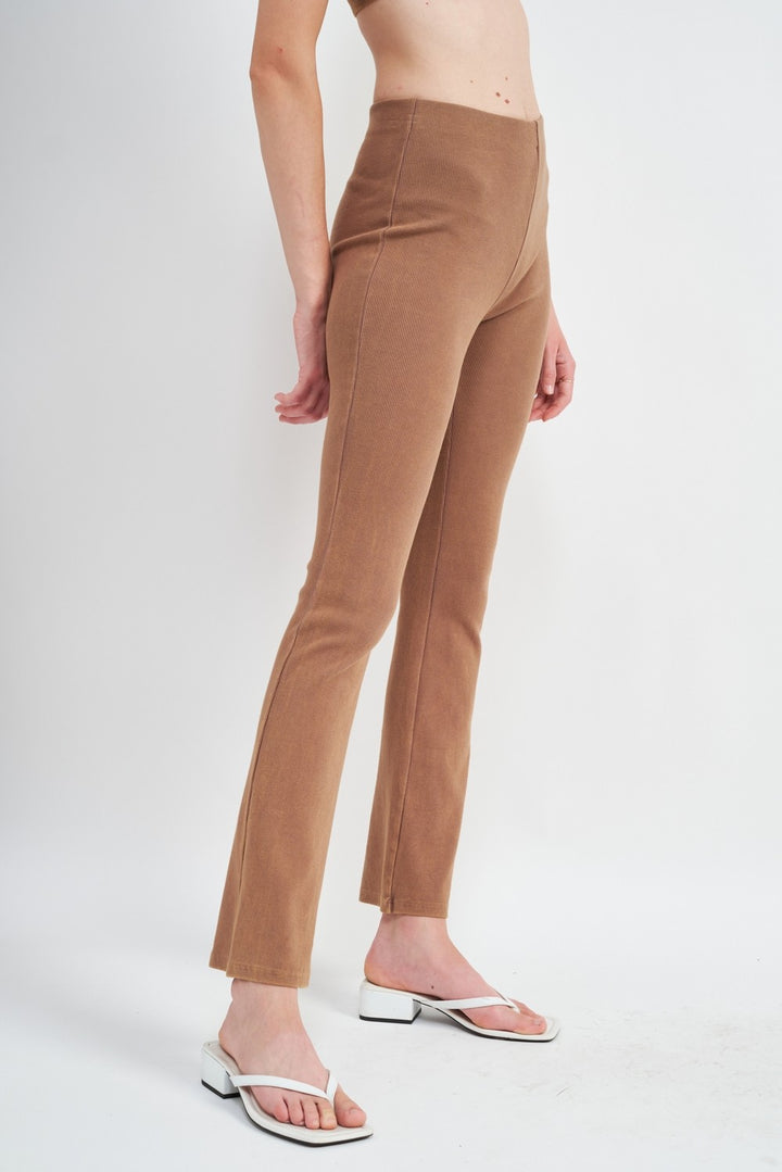 High Waist Rib Flared Pants