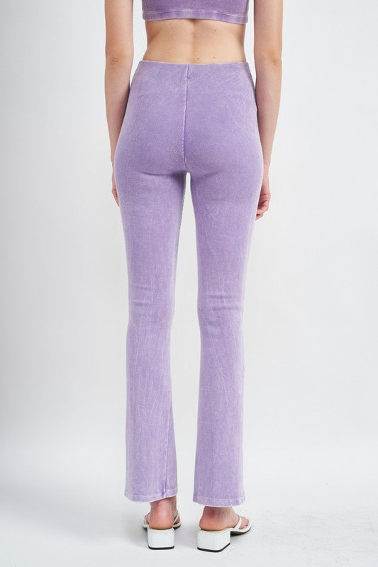 High Waist Rib Flared Pants