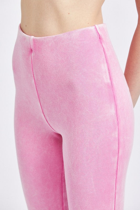 High Waist Rib Flared Pants